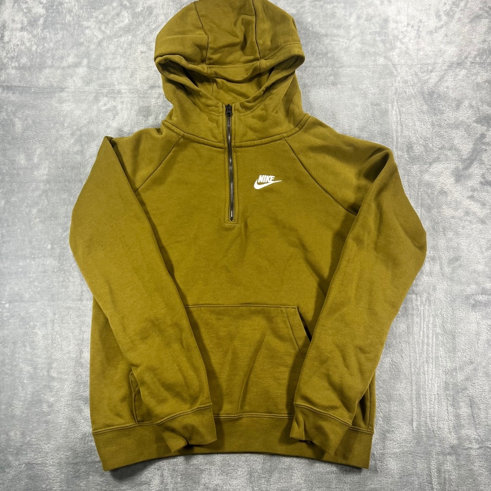 Nike Quarter Zip Hoodie Olive Green Big Logo Mens Small - Picture 1 of 8